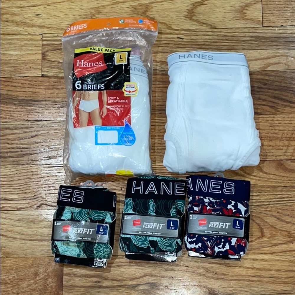 " NEW "Hanes Men's White Briefs and Boxer Bundle 10 Pieces sz L Large
